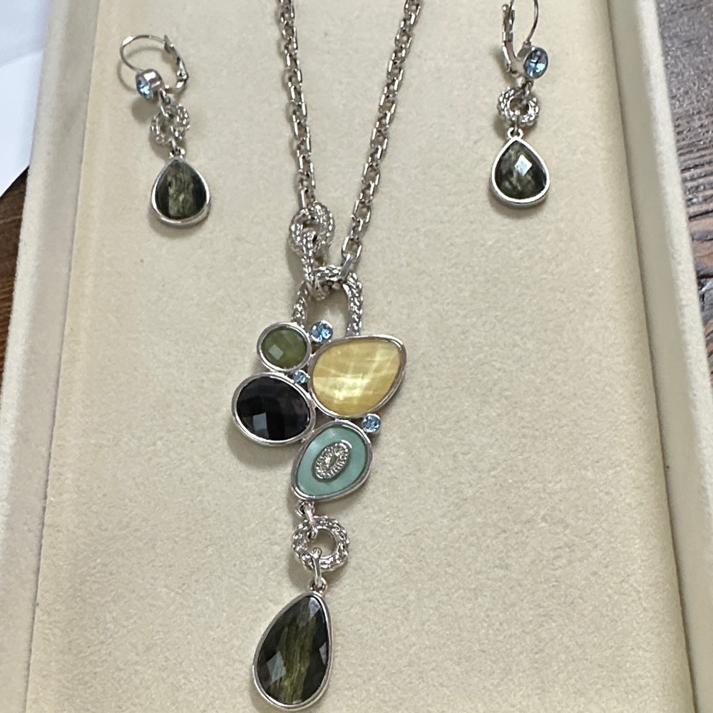 Lia Sophia Silver Necklace with Multi-Colored Stones